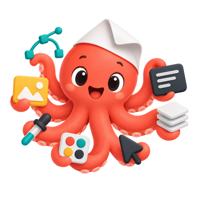 Layer Octopus holding image, vector, color, and text tools